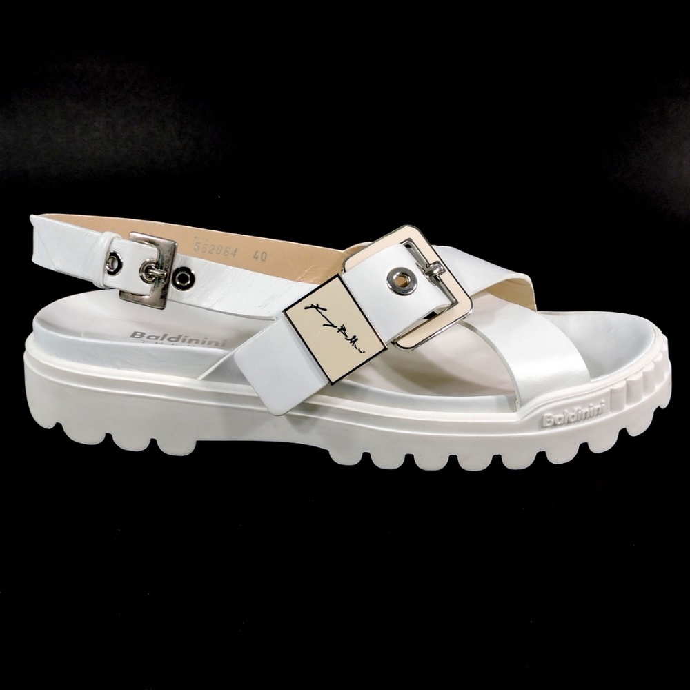 Baldinini 🇮🇹 White Leather Comfort Flats Sandals - Picture 4 of 7